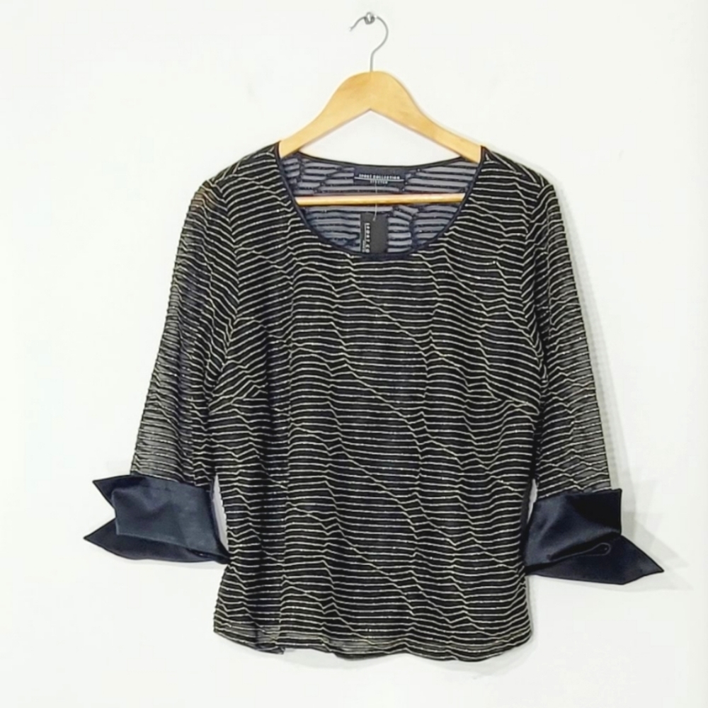 Sport Collection NEW Black Gold Strapes Sheer Sleeve Lined Plus Sz XL Petite NWT
